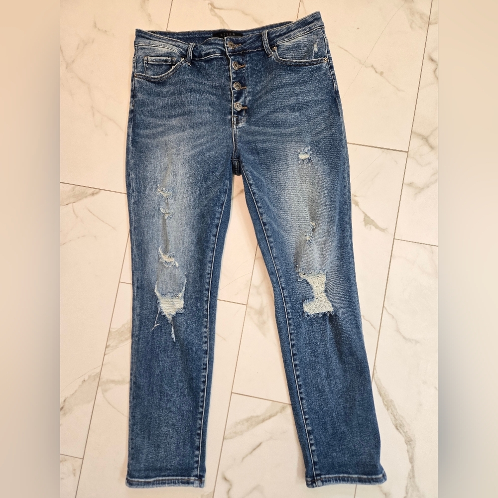 Risen Button Fly Jeans Women’s Denim Distressed Style RDP1424 Size 32 / 15